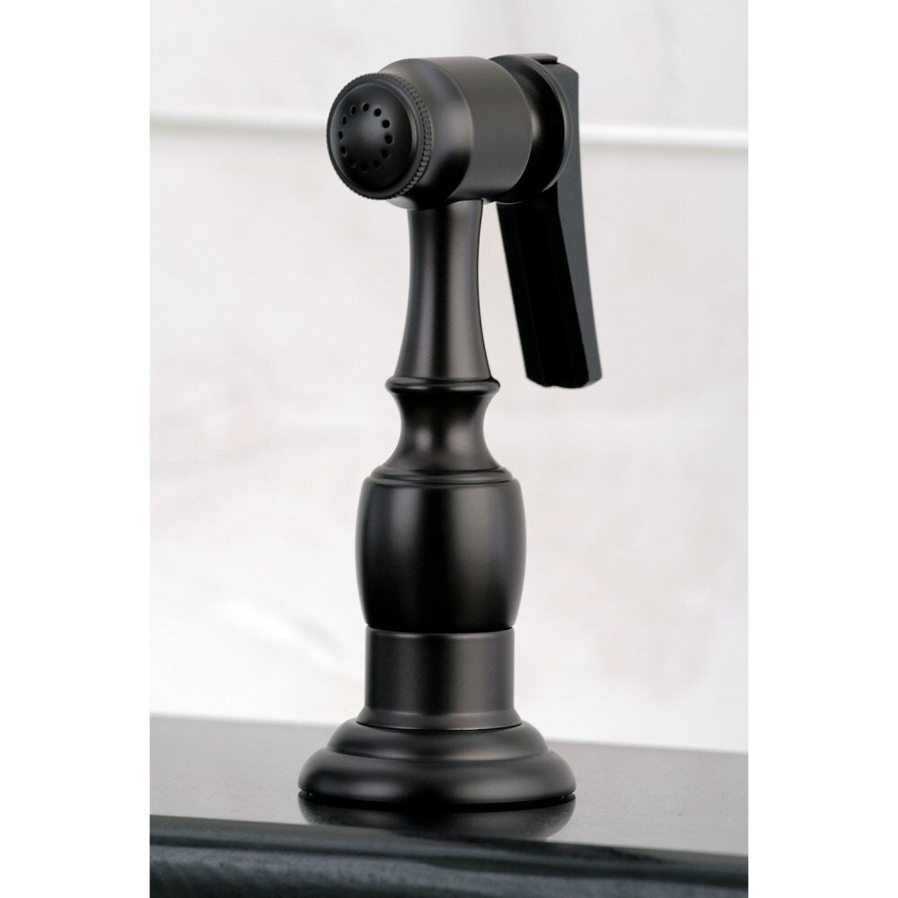 Robinet de cuisine standard à 2 poignées Tudor avec pulvérisateur latéral en bronze huilé