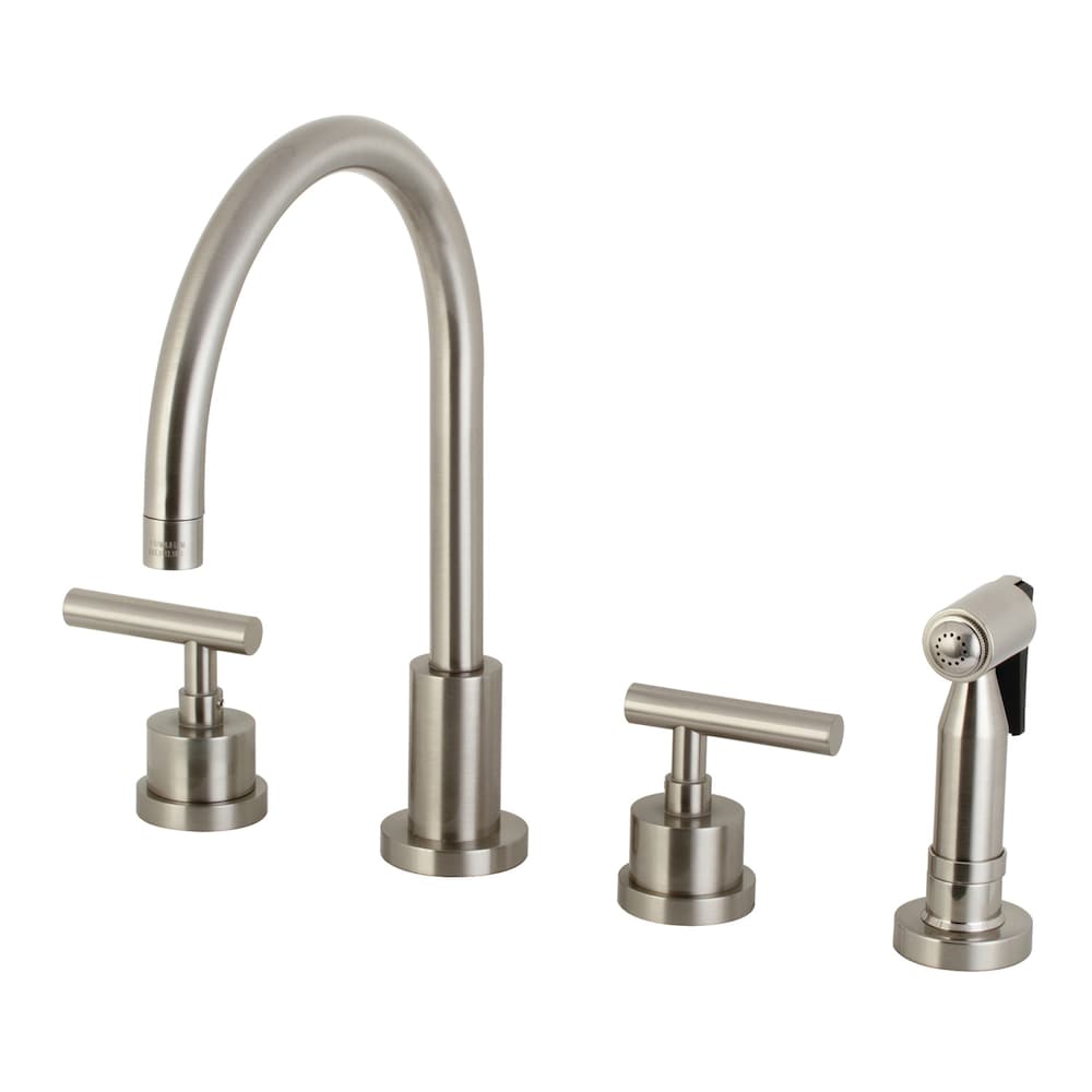 Robinet de cuisine standard à 2 poignées Manhattan avec pulvérisateur latéral en nickel brossé