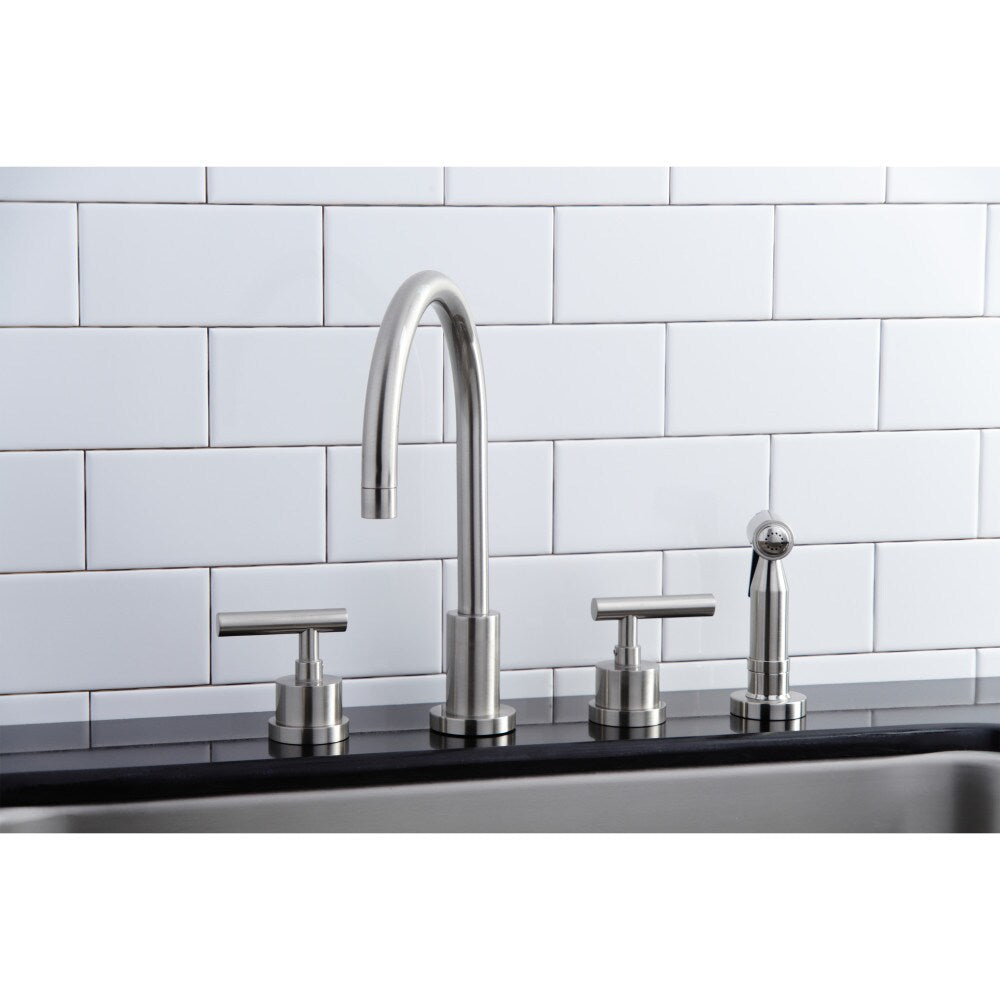 Robinet de cuisine standard à 2 poignées Manhattan avec pulvérisateur latéral en nickel brossé