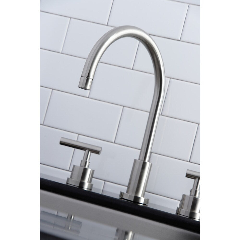 Robinet de cuisine standard à 2 poignées Manhattan avec pulvérisateur latéral en nickel brossé