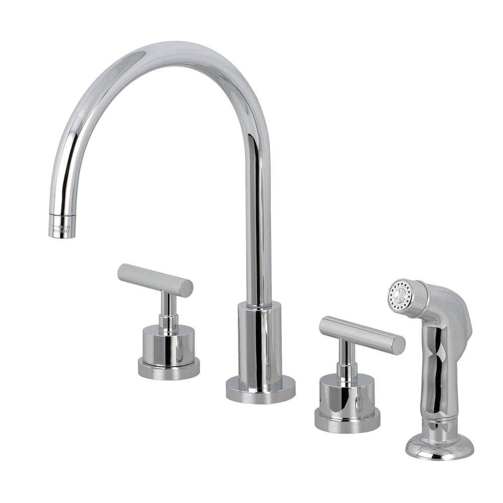 Robinet de cuisine standard à 2 poignées Manhattan avec pulvérisateur latéral en chrome poli