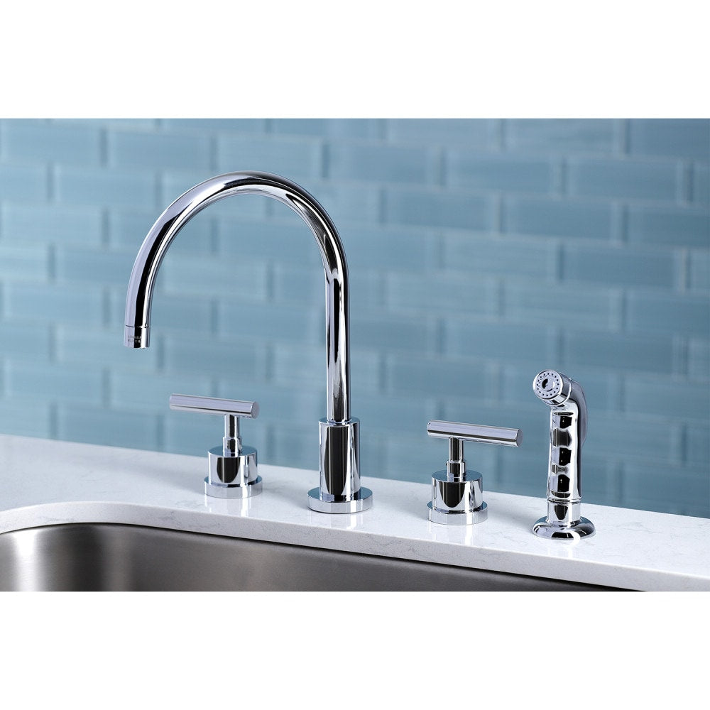 Robinet de cuisine standard à 2 poignées Manhattan avec pulvérisateur latéral en chrome poli