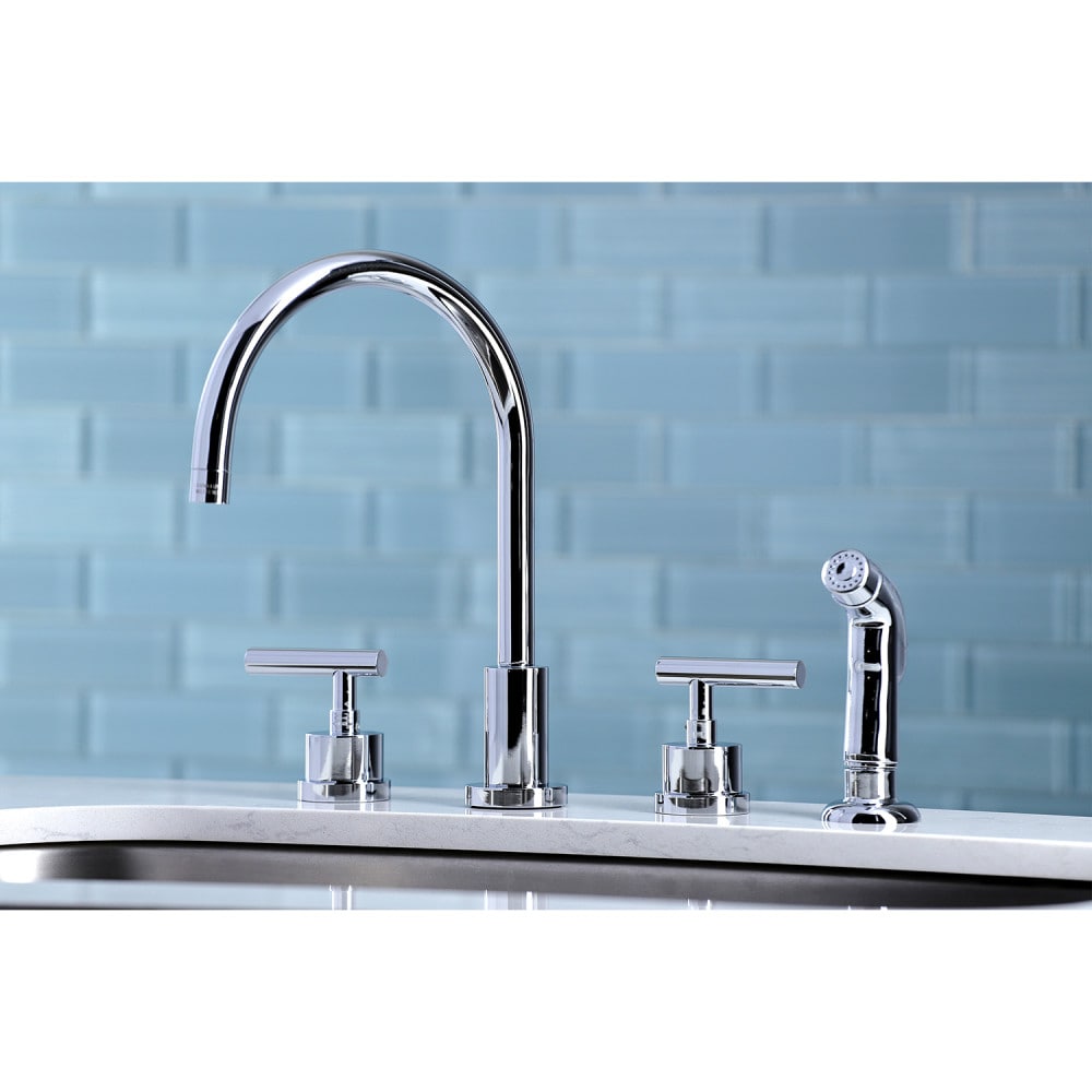 Robinet de cuisine standard à 2 poignées Manhattan avec pulvérisateur latéral en chrome poli