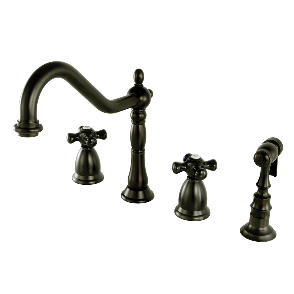 Robinet de cuisine standard à 2 poignées Duchess-Cross avec pulvérisateur latéral en bronze huilé