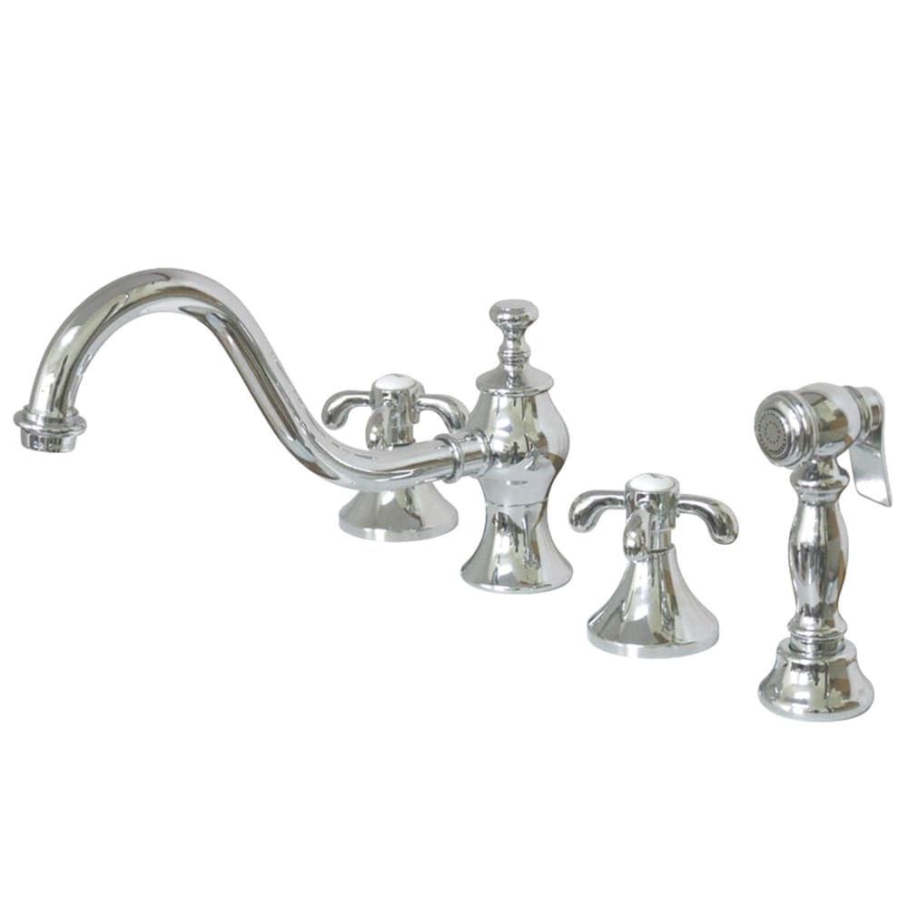 Robinet de cuisine standard à 2 poignées avec pulvérisateur latéral de style campagnard français en chrome poli