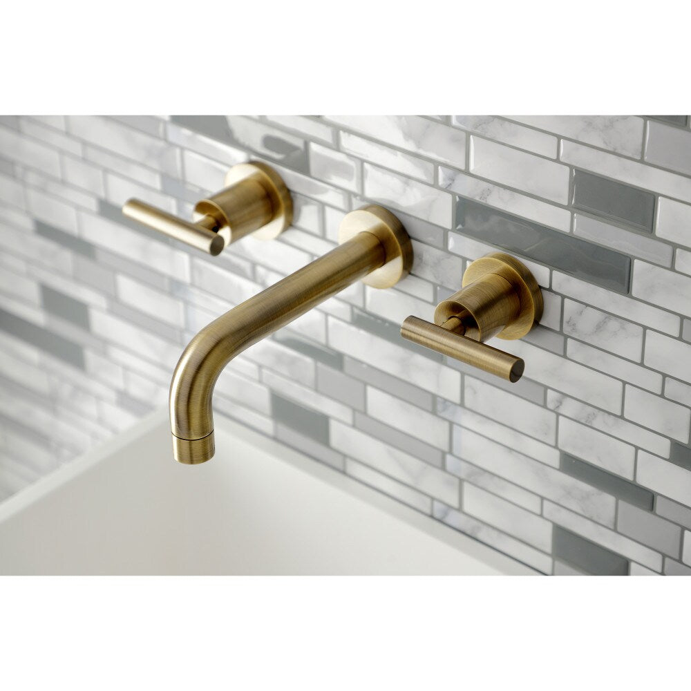 Manhattan 2-Handle Wall Mount Bathroom Faucet in Antique Brass