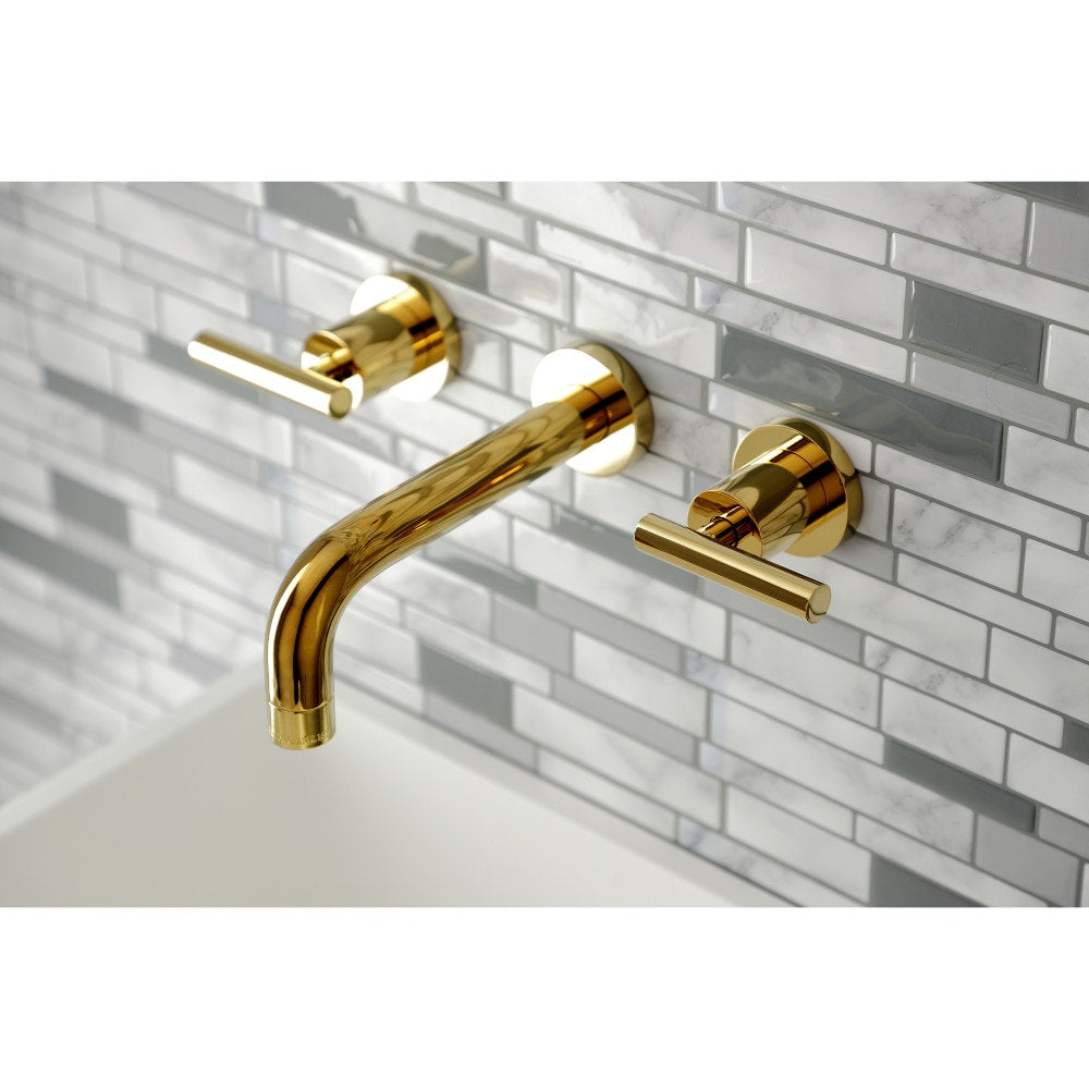 Manhattan 2-Handle Wall Mount Bathroom Faucet in Polished Brass