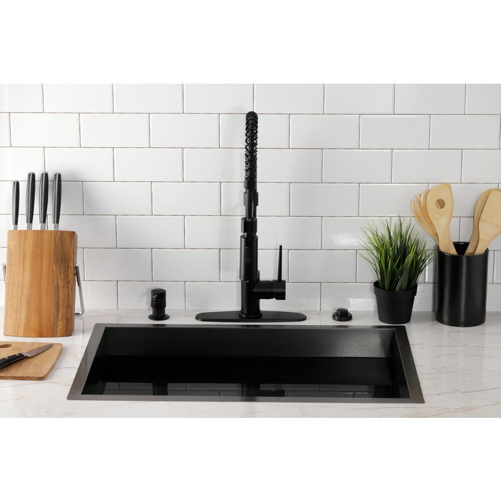 Robinet de cuisine à poignée unique et pulvérisateur rétractable New York en noir mat