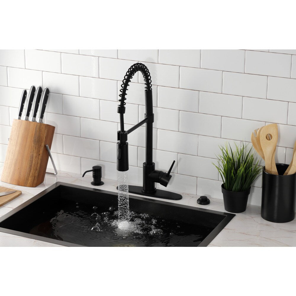 Robinet de cuisine à poignée unique et pulvérisateur rétractable New York en noir mat