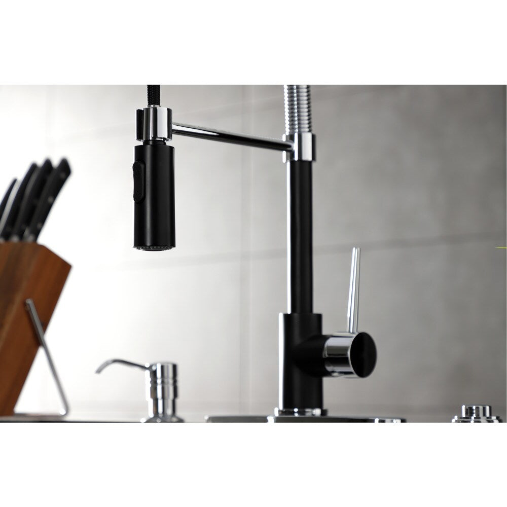 Robinet de cuisine à poignée unique et pulvérisateur rétractable New York en noir mat/chrome poli