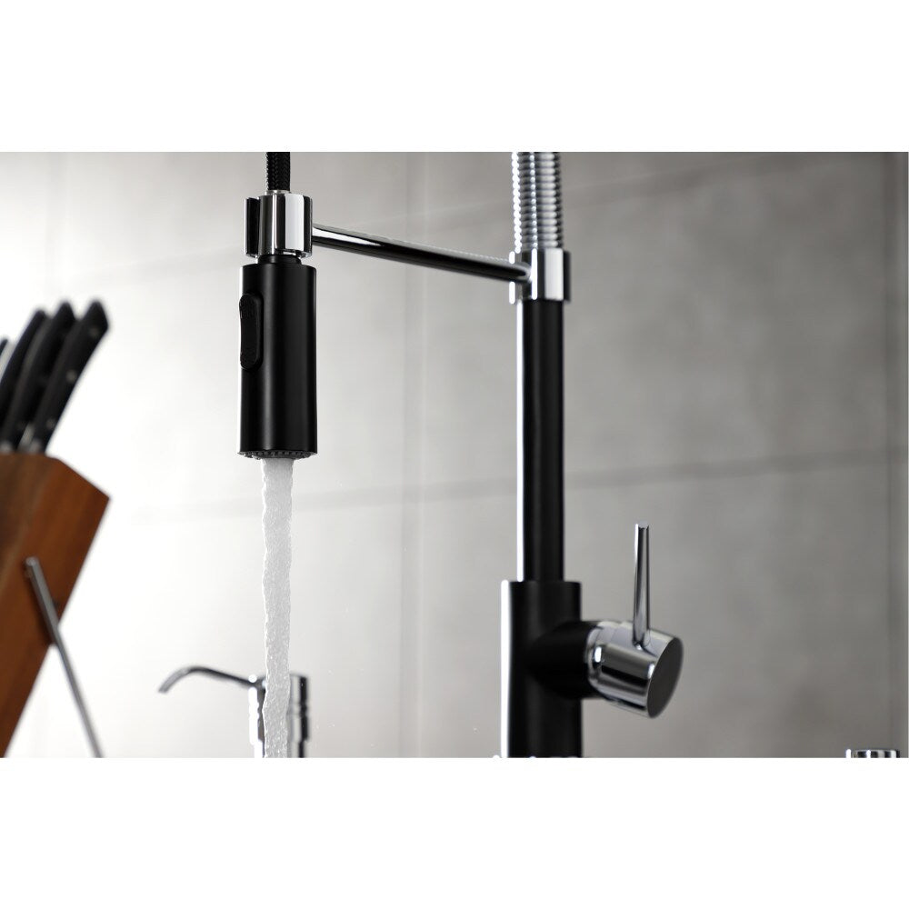 Robinet de cuisine à poignée unique et pulvérisateur rétractable New York en noir mat/chrome poli