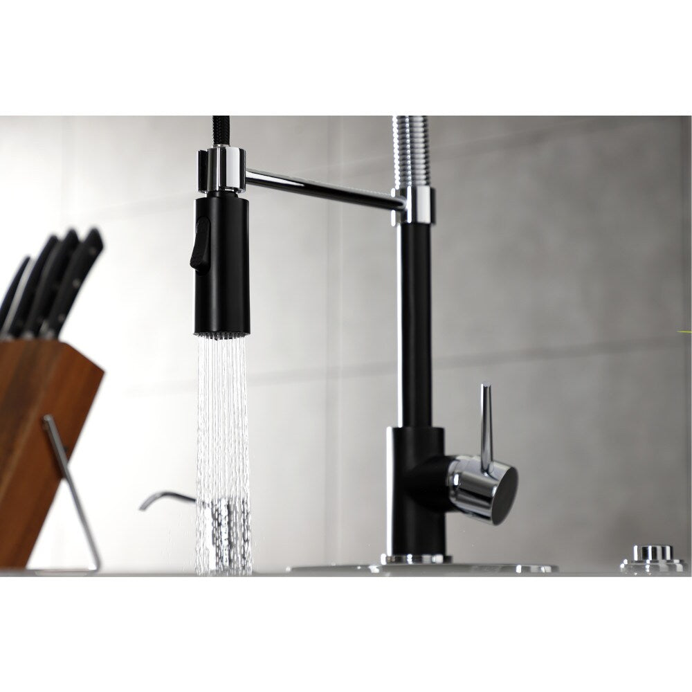 Robinet de cuisine à poignée unique et pulvérisateur rétractable New York en noir mat/chrome poli