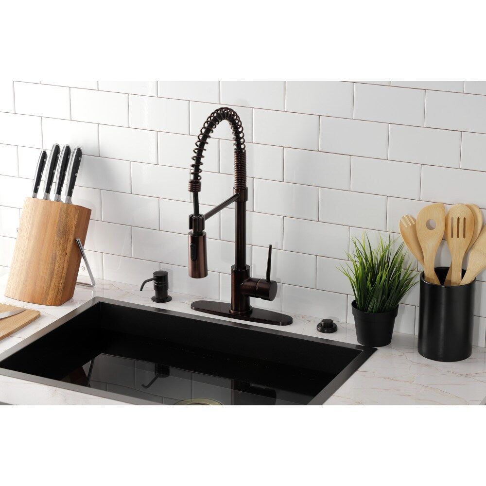 Robinet de cuisine à poignée unique et pulvérisateur rétractable New York en bronze huilé