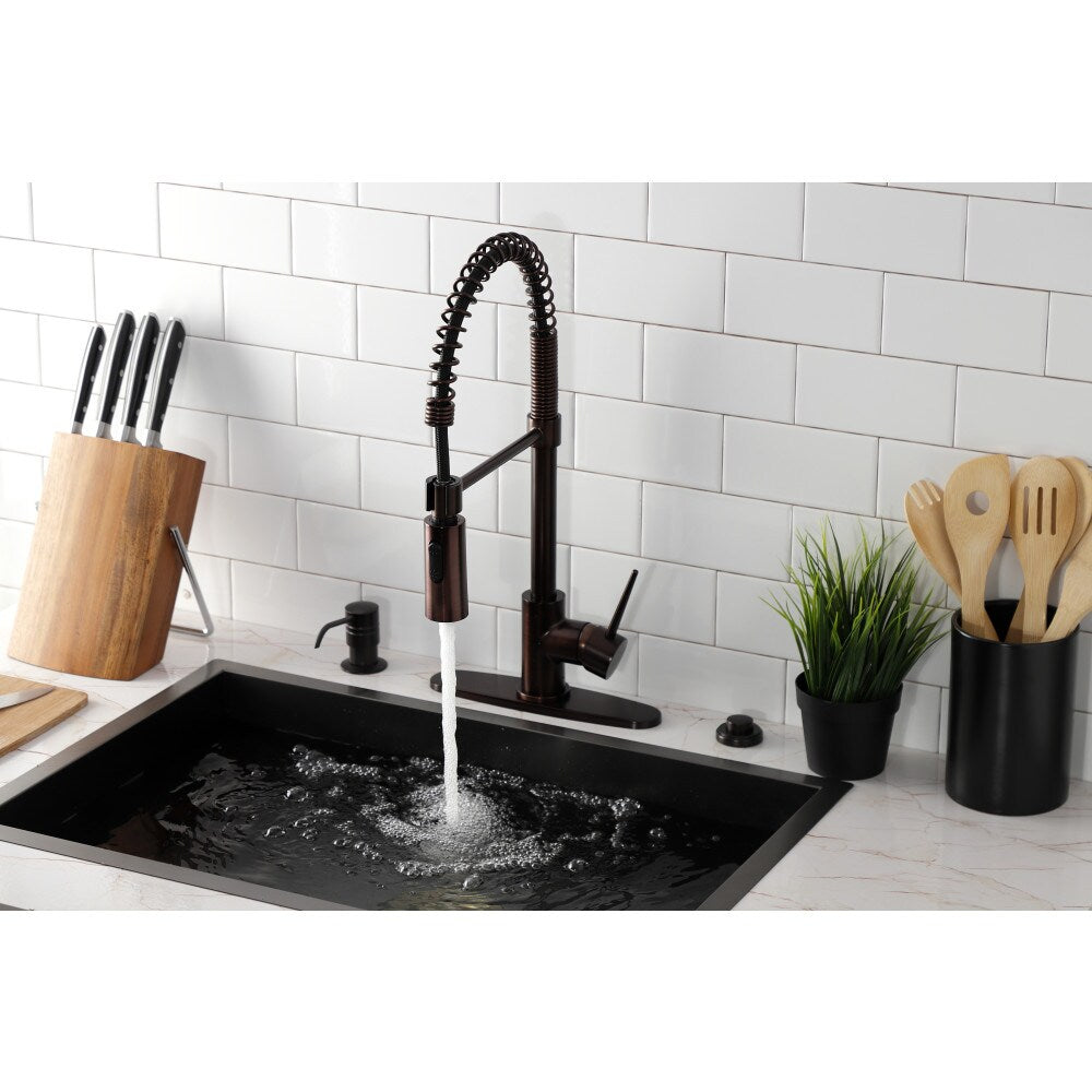 Robinet de cuisine à poignée unique et pulvérisateur rétractable New York en bronze huilé