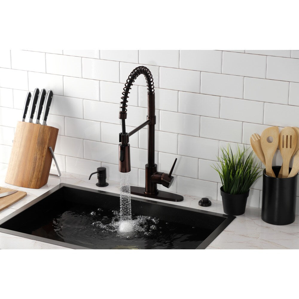 Robinet de cuisine à poignée unique et pulvérisateur rétractable New York en bronze huilé