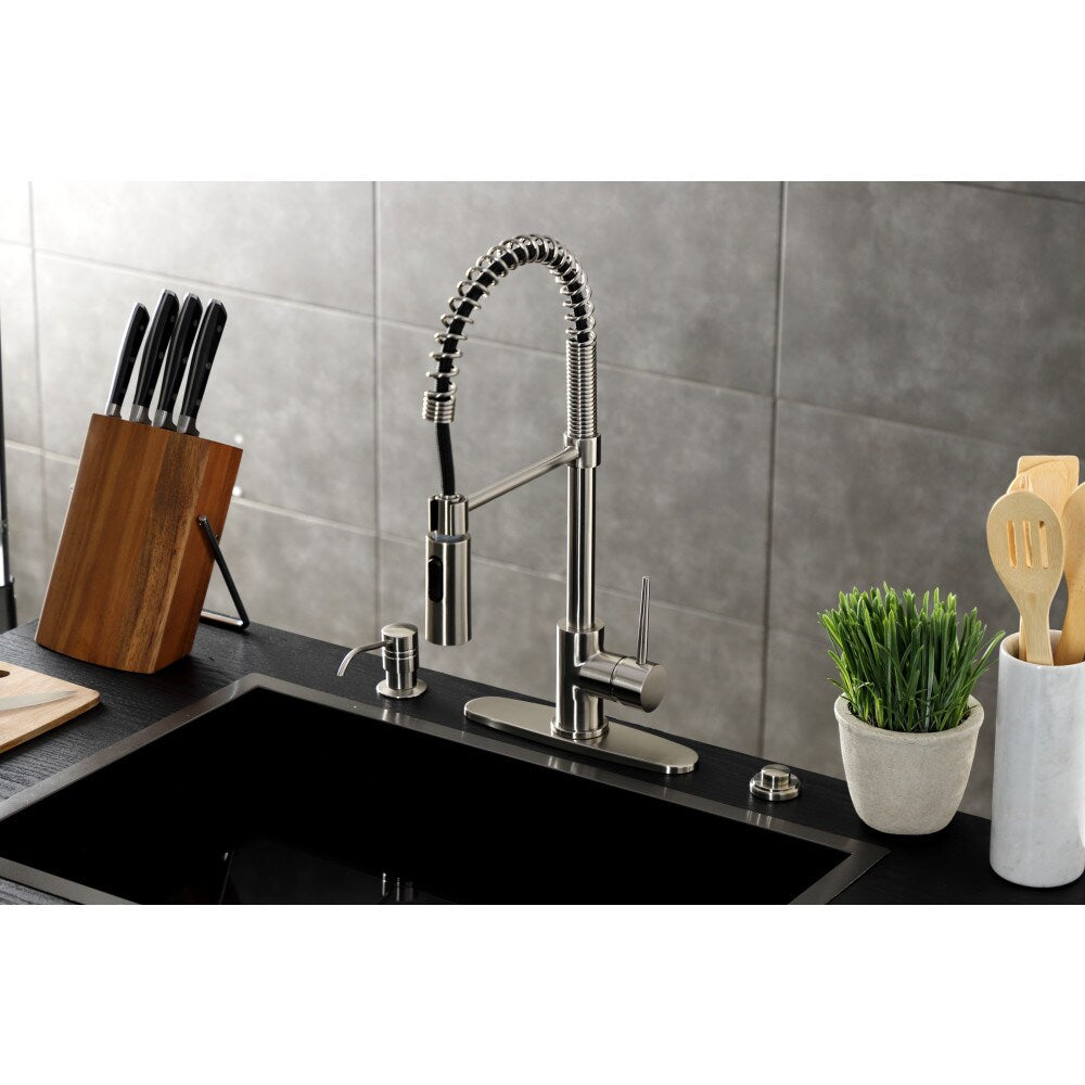 Robinet de cuisine à poignée unique et pulvérisateur rétractable New York en nickel brossé