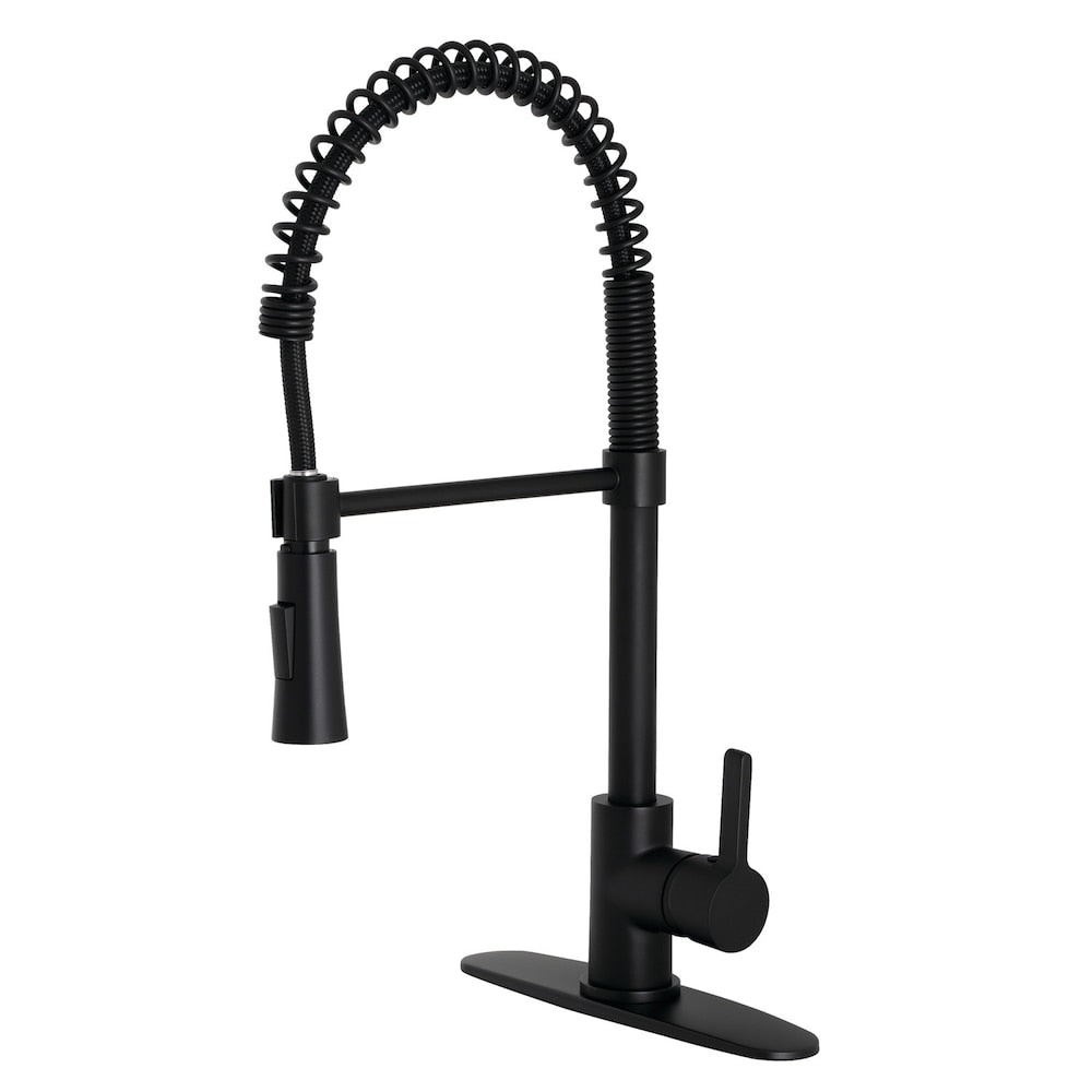 Robinet de cuisine moderne à poignée unique et pulvérisateur rétractable en noir mat