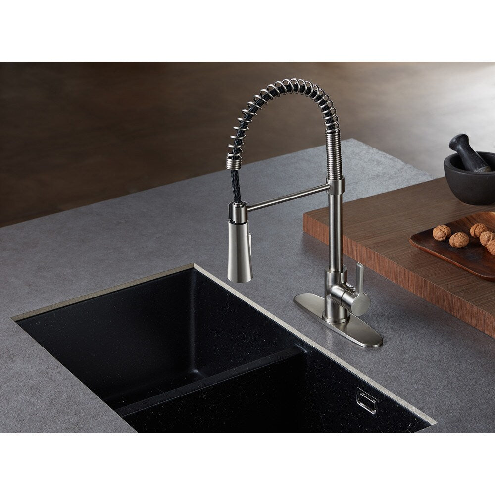 Robinet de cuisine à poignée unique et douchette rétractable Continental en nickel brossé