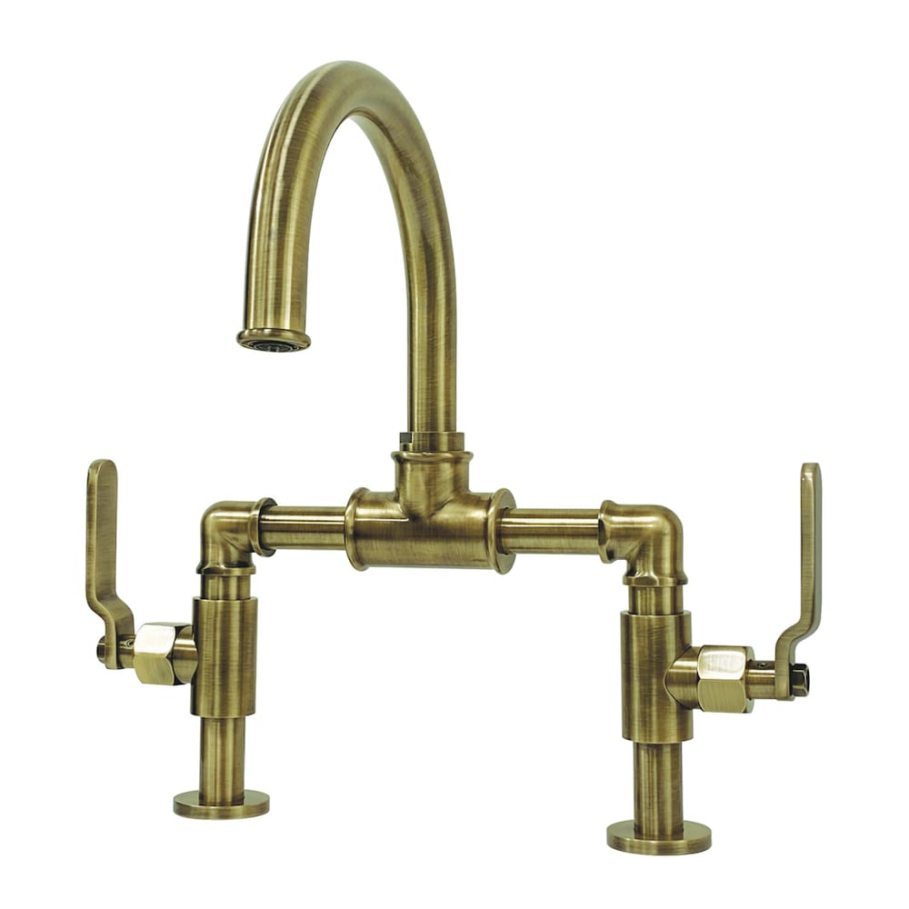 Industrial Bridge 8 inch Widespread 2-Handle Bathroom Faucet in Antique Brass