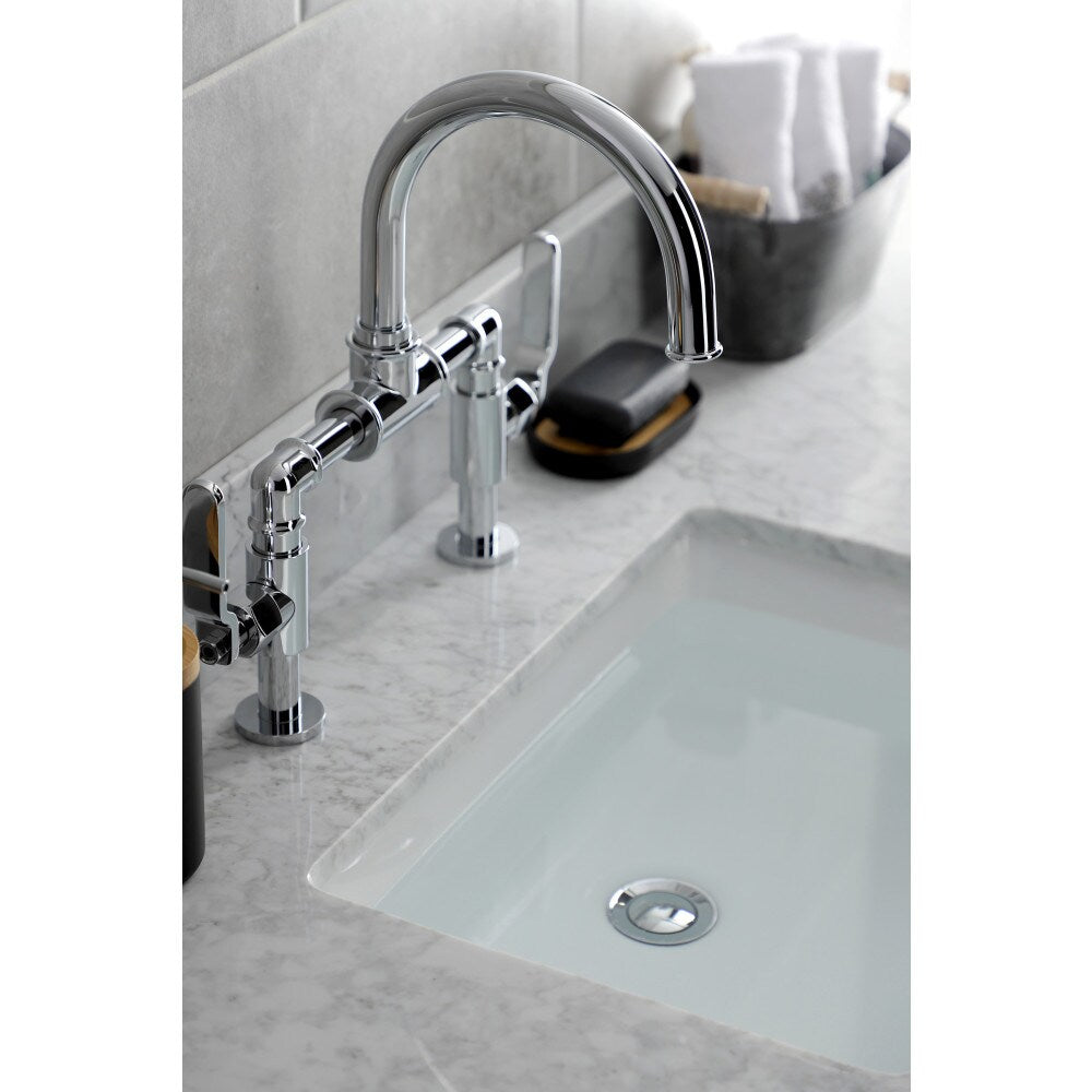 Robinet de salle de bain à 2 poignées de 8 pouces Industrial Bridge en chrome poli