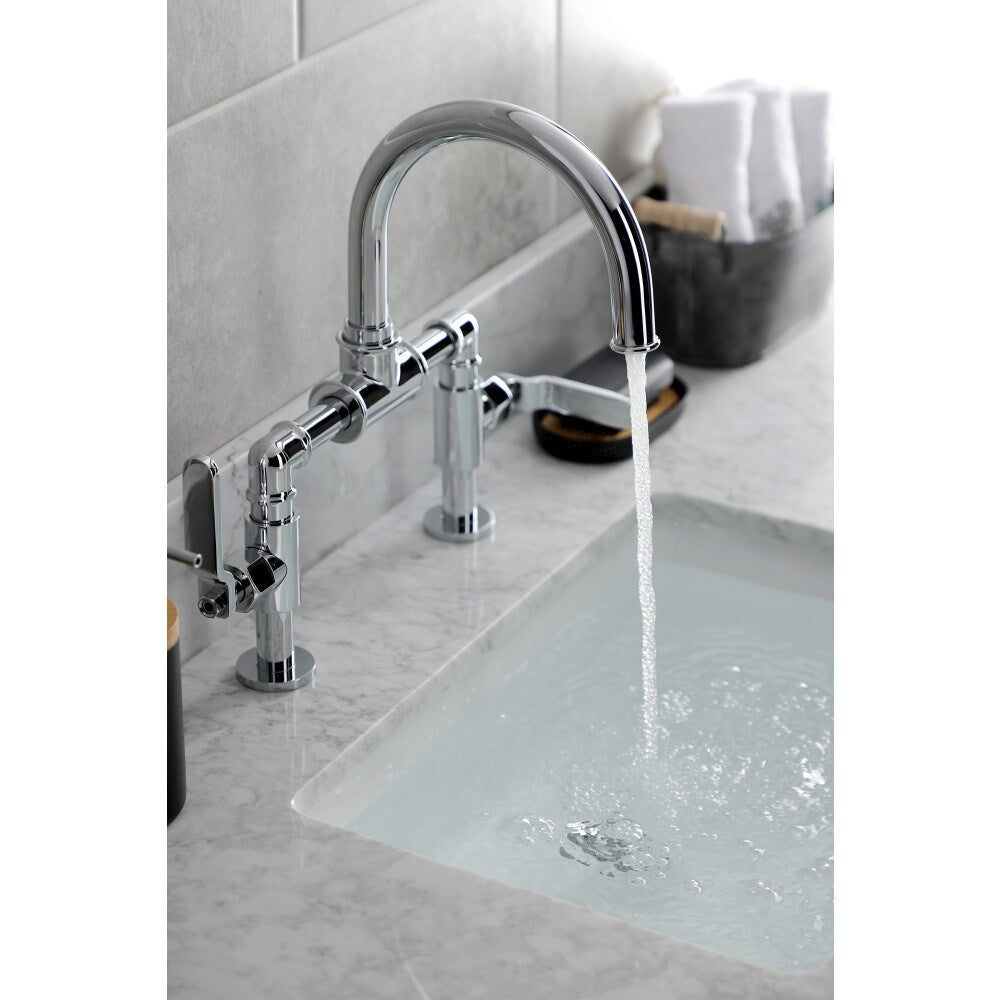 Robinet de salle de bain à 2 poignées de 8 pouces Industrial Bridge en chrome poli