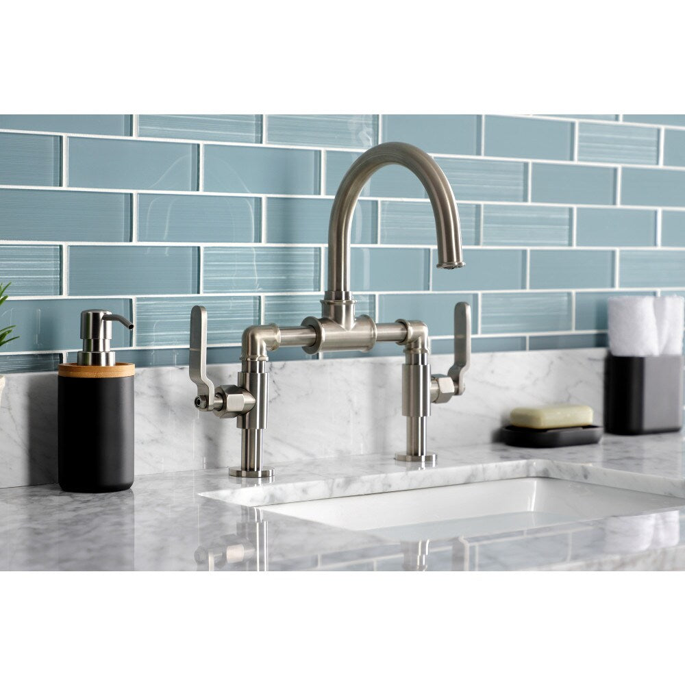Industrial Bridge 8 inch Widespread 2-Handle Bathroom Faucet in Brushed Nickel