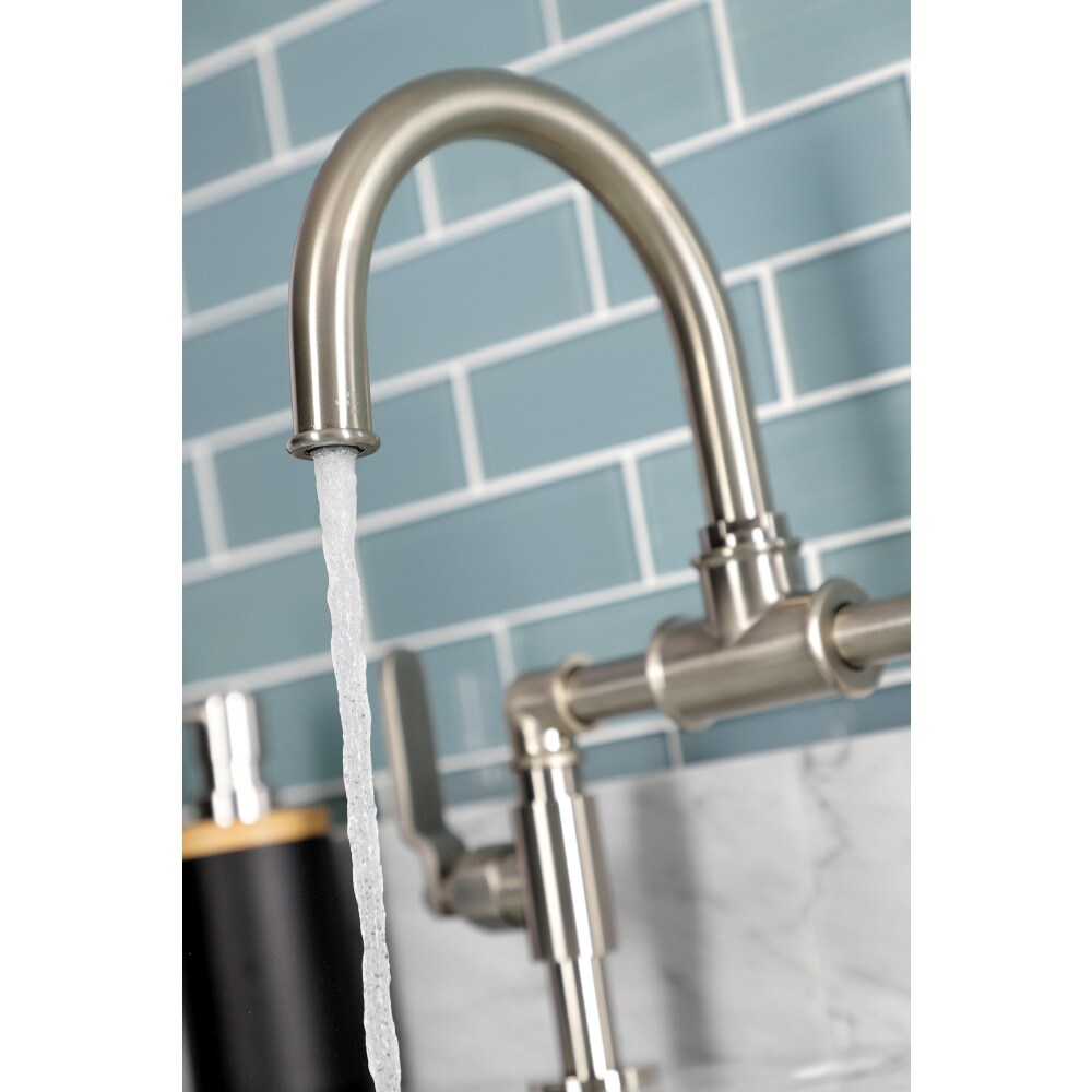 Industrial Bridge 8 inch Widespread 2-Handle Bathroom Faucet in Brushed Nickel