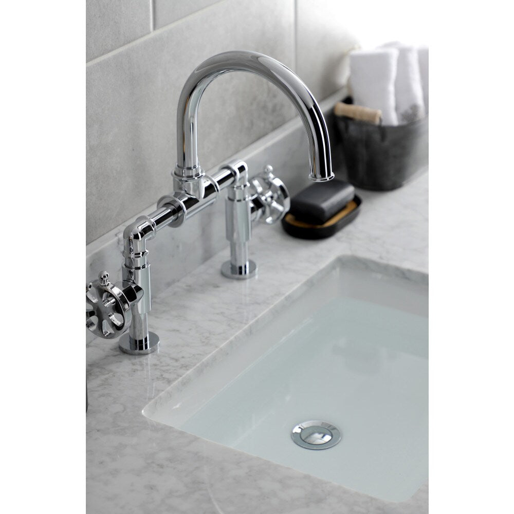 Industrial Wheel Bridge 8 inch Widespread 2-Handle Bathroom Faucet in Polished Chrome