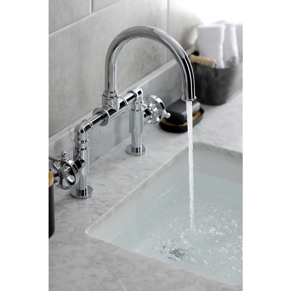 Industrial Wheel Bridge 8 inch Widespread 2-Handle Bathroom Faucet in Polished Chrome