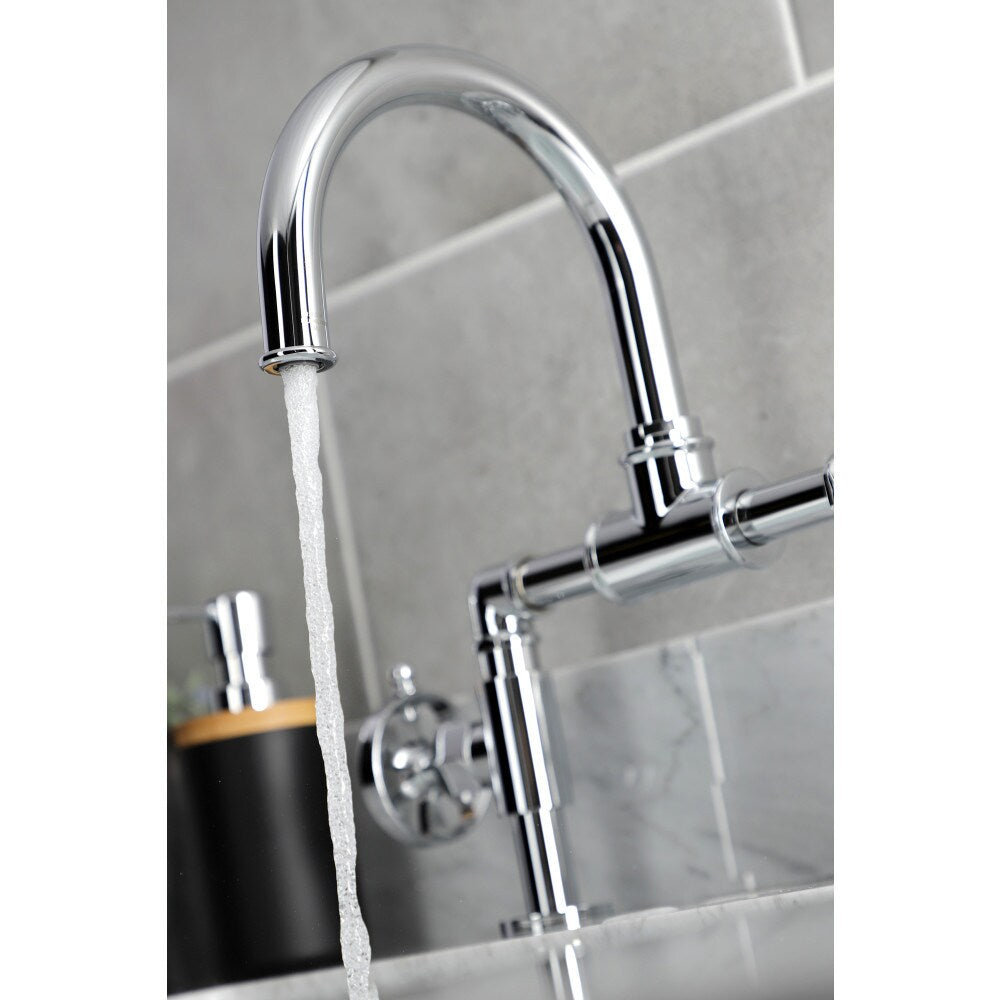 Industrial Wheel Bridge 8 inch Widespread 2-Handle Bathroom Faucet in Polished Chrome
