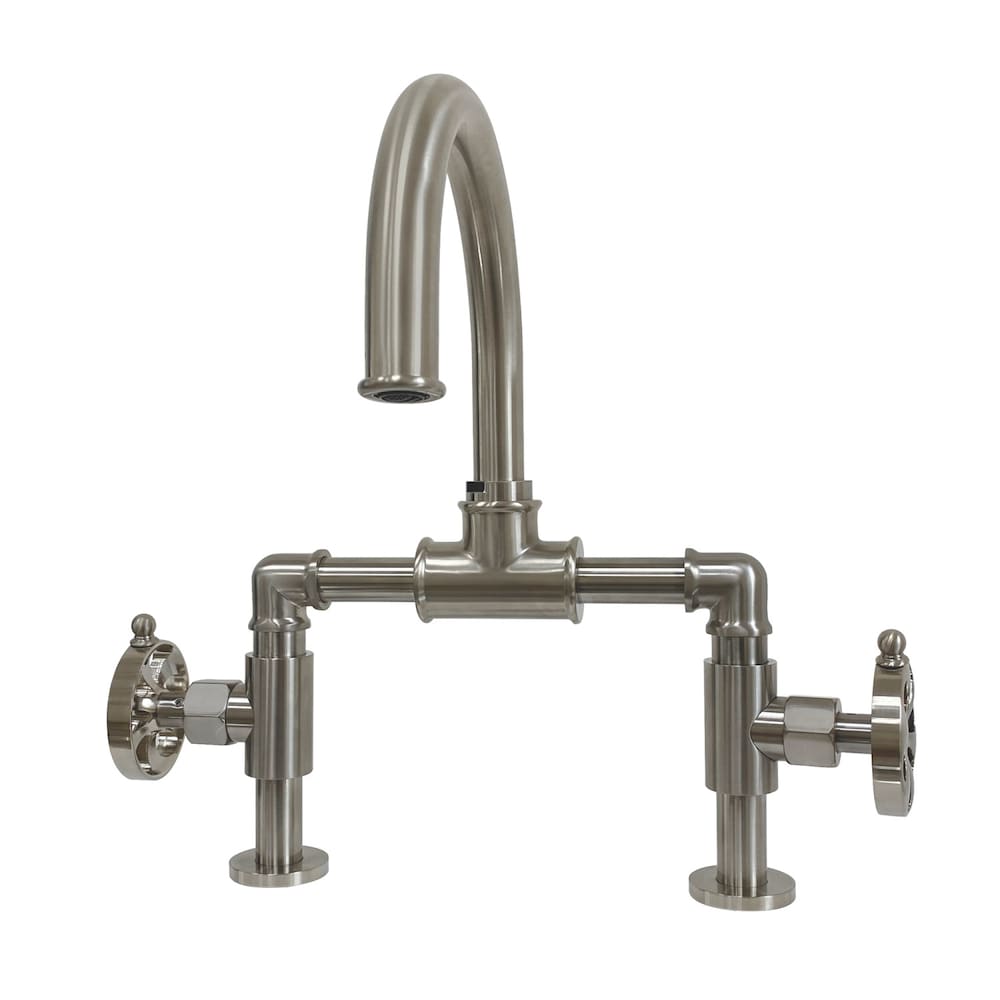 Robinet de salle de bain à 2 poignées de 8 pouces Industrial Wheel Bridge en nickel brossé