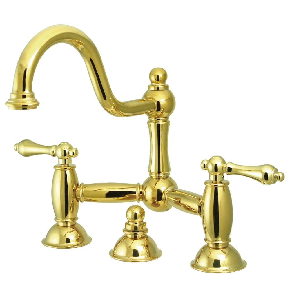 Restoration Bridge 8-inch Widespread 2-Handle Bathroom Faucet in Polished Brass