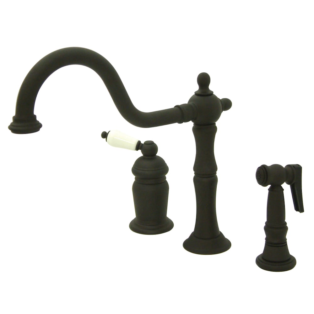 Robinet de cuisine standard à poignée unique en porcelaine Heritage avec pulvérisateur latéral en bronze huilé