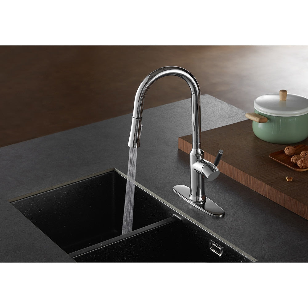 Robinet de cuisine à poignée unique et pulvérisateur rétractable en chrome