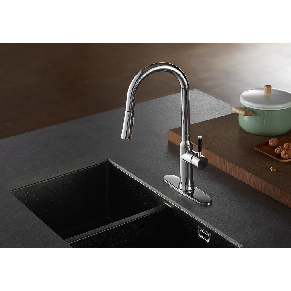 Robinet de cuisine à poignée unique et pulvérisateur rétractable en chrome