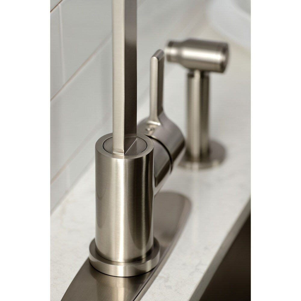 Robinet de cuisine à poignée unique Continental avec pulvérisateur latéral en nickel brossé