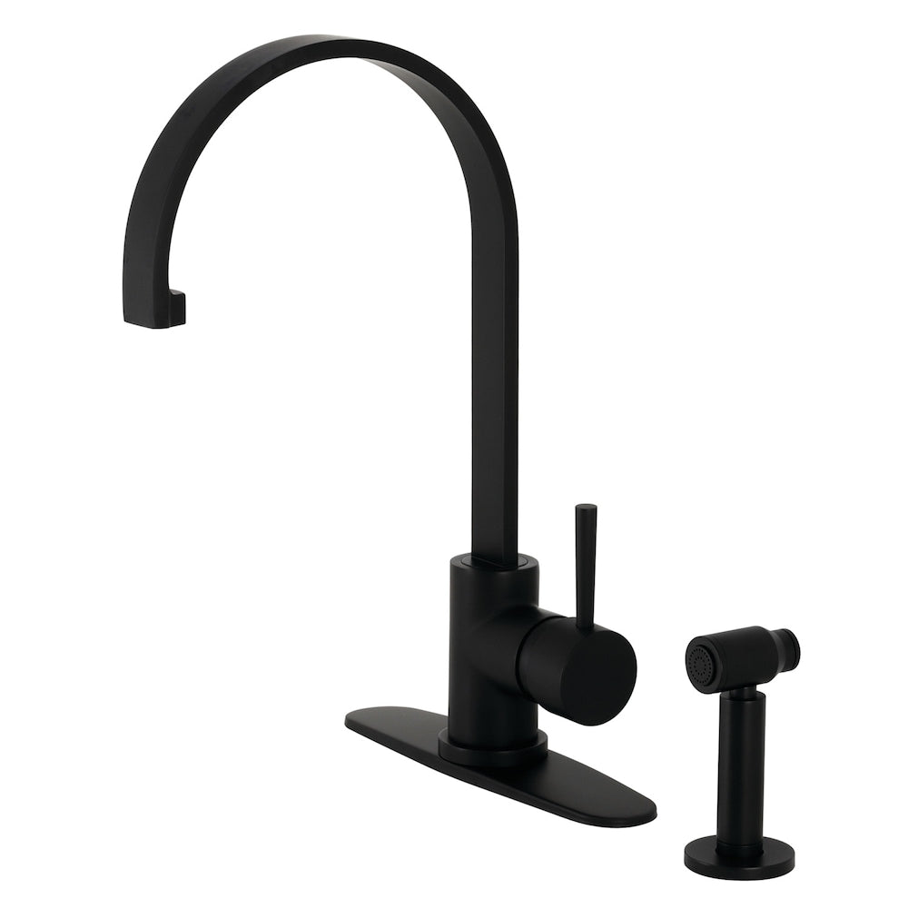 Robinet de cuisine à poignée unique Concord avec pulvérisateur latéral en noir mat