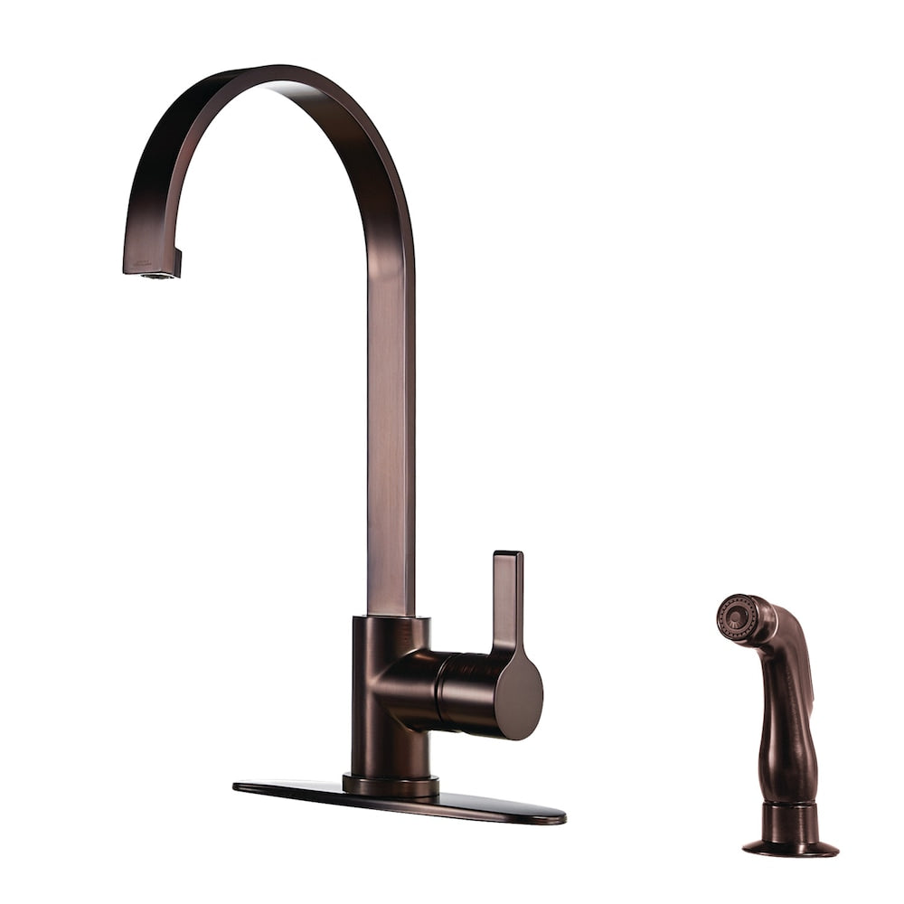 Robinet de cuisine standard moderne à poignée unique avec pulvérisateur latéral en bronze huilé