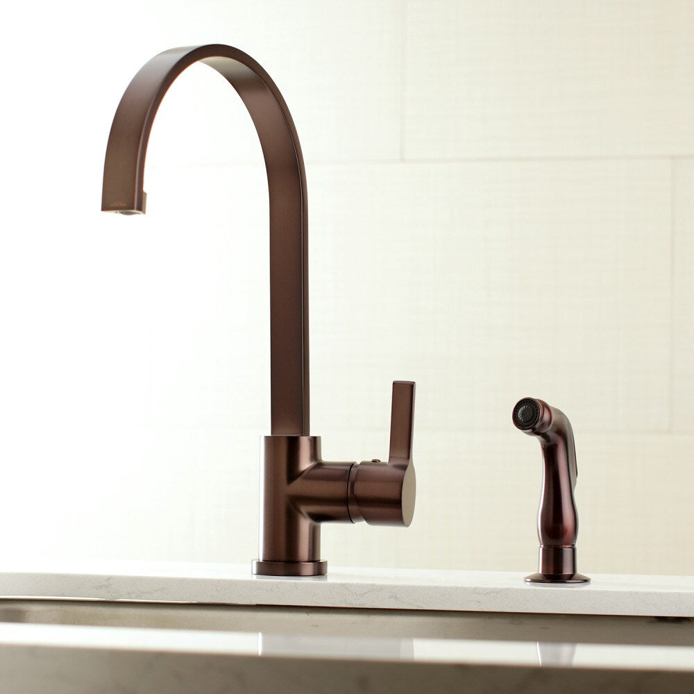Robinet de cuisine standard moderne à poignée unique avec pulvérisateur latéral en bronze huilé