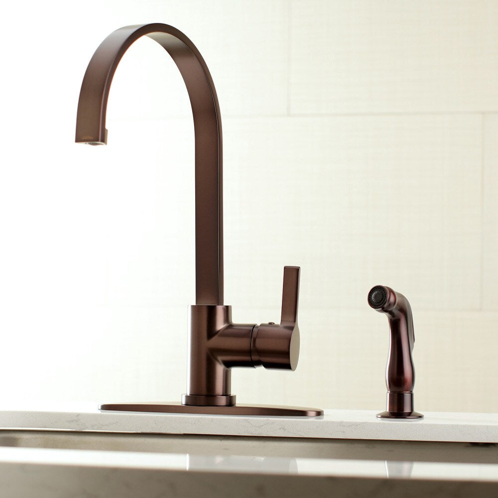 Robinet de cuisine standard moderne à poignée unique avec pulvérisateur latéral en bronze huilé