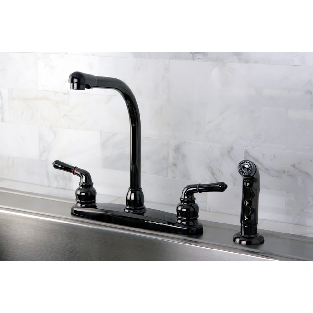Robinet de cuisine standard à 2 poignées avec pulvérisateur latéral en acier inoxydable noir