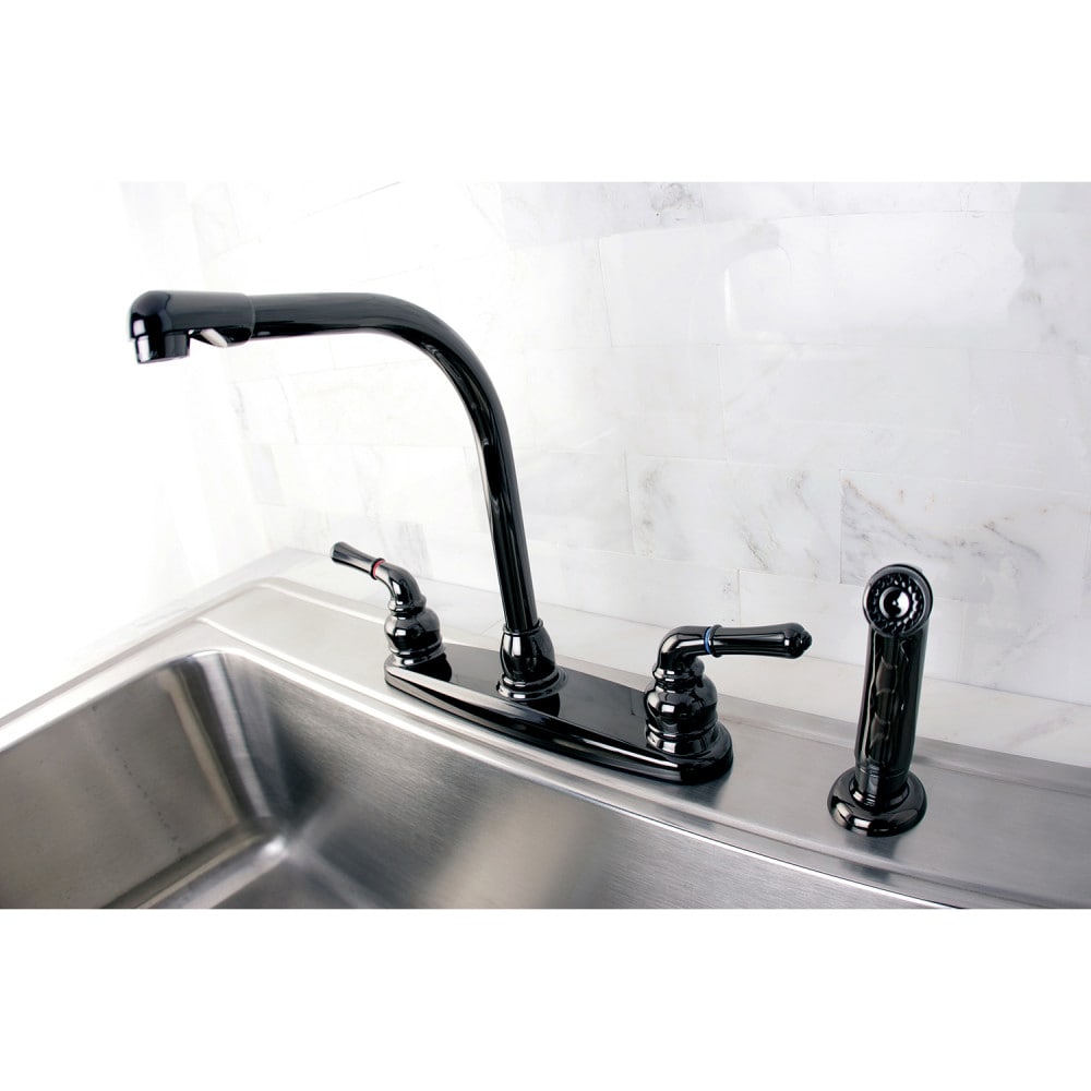 Robinet de cuisine standard à 2 poignées avec pulvérisateur latéral en acier inoxydable noir