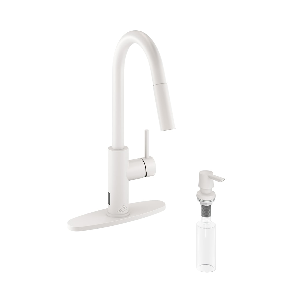 Robinet de cuisine à poignée unique avec pulvérisateur rétractable de 1,8 GPM en blanc mat
