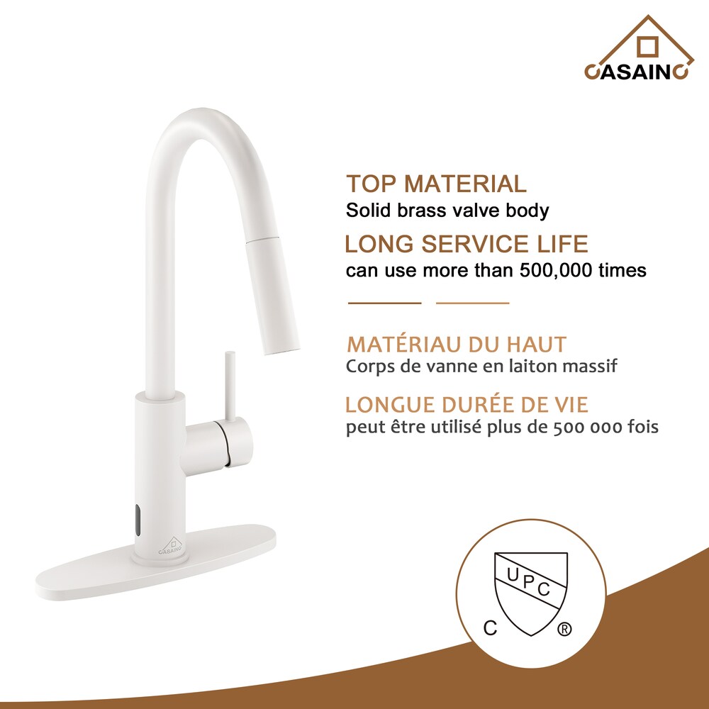 Robinet de cuisine à poignée unique avec pulvérisateur rétractable de 1,8 GPM en blanc mat