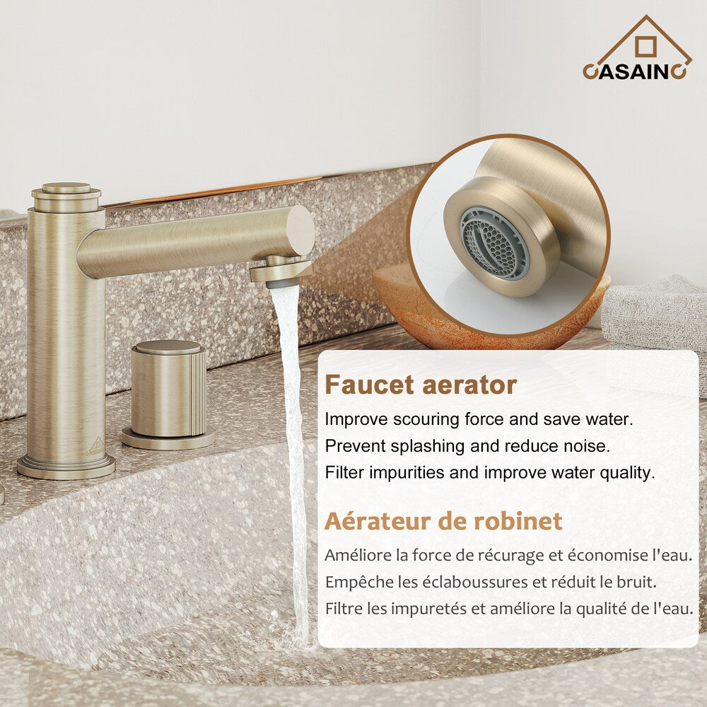 Robinet de lavabo à double poignée de 1,2 GPM avec égouttoir à rebond en or champagne brossé