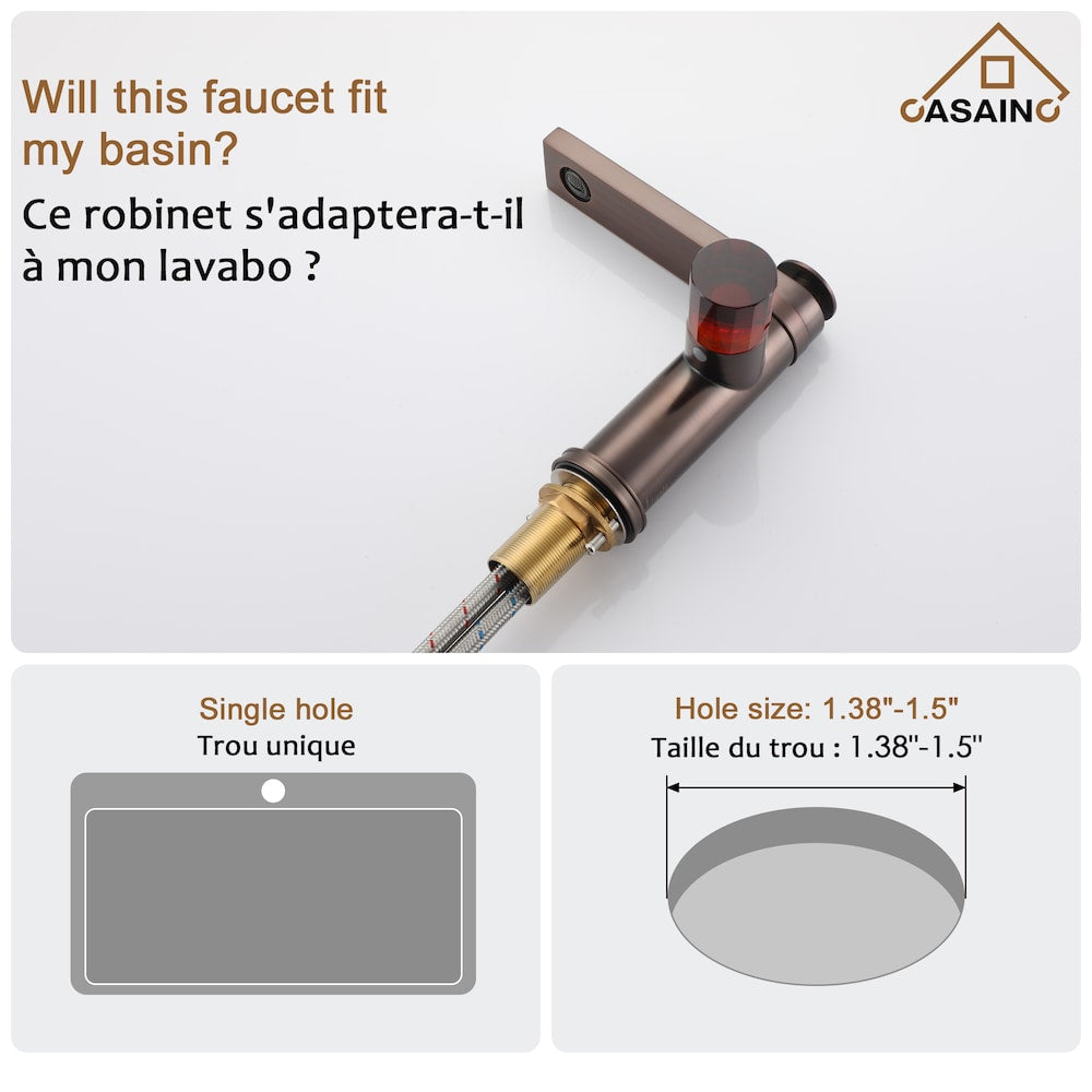 Robinet de lavabo à poignée simple vitrée de 1,2 GPM avec drain en bronze brun