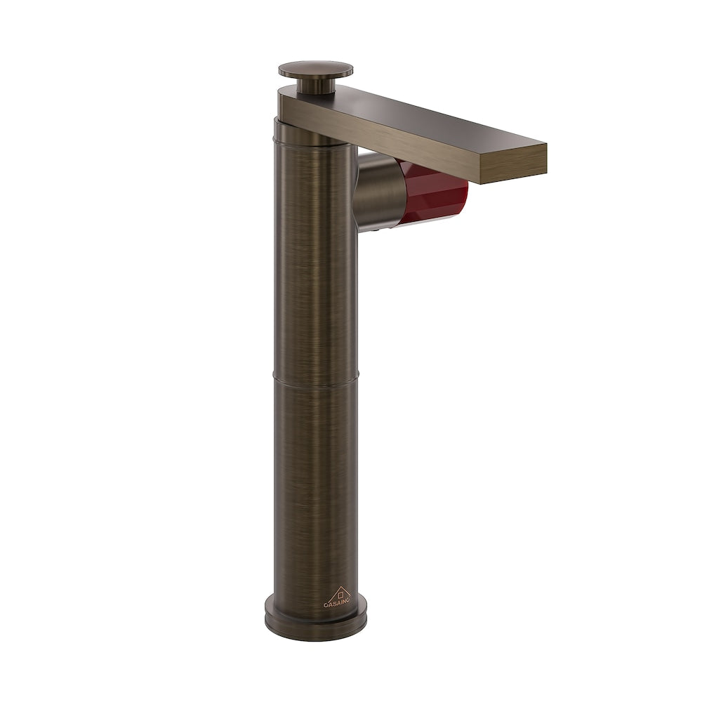 Robinet de lavabo surélevé à poignée simple vitrée de 1,2 GPM avec drain en bronze brun