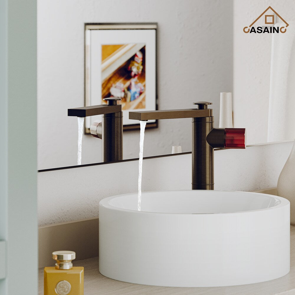 Robinet de lavabo surélevé à poignée simple vitrée de 1,2 GPM avec drain en bronze brun