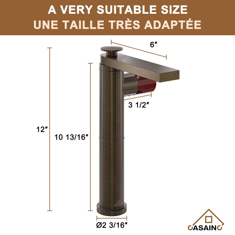 Robinet de lavabo surélevé à poignée simple vitrée de 1,2 GPM avec drain en bronze brun