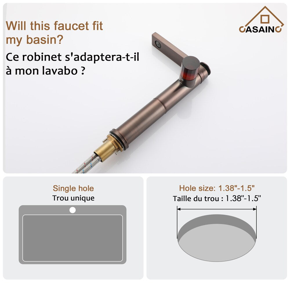 Robinet de lavabo surélevé à poignée simple vitrée de 1,2 GPM avec drain en bronze brun